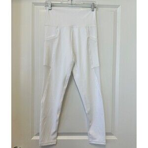 Aerie Offline Womens Leggings Large Goals 7/8 Stretch Mesh Sheer White Pockets